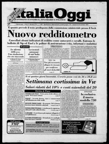 Italia oggi : quotidiano di economia finanza e politica